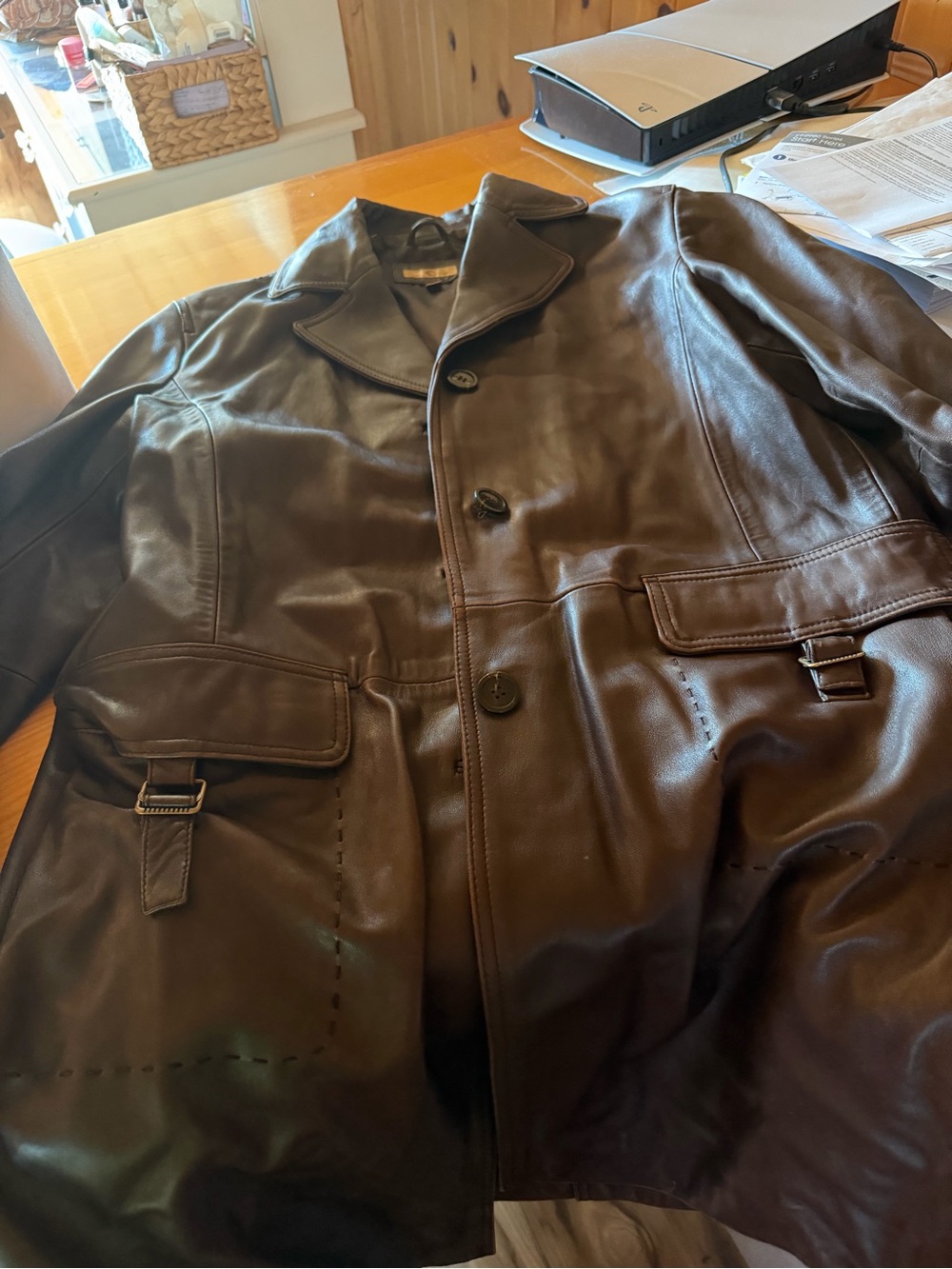 Wilsons Leather Men's Brown Leather Trench Coat